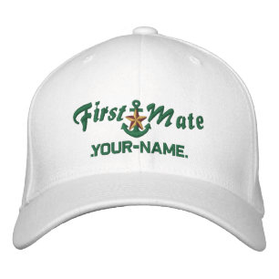 Personalised First Mate Star Anchor Green Embroidered Hat