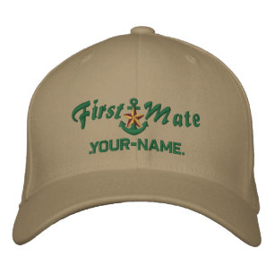Personalised First Mate Star Anchor Green Embroidered Hat