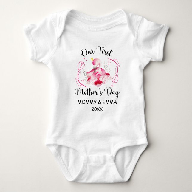 Personalised First Mothers Day, Custom Name & year Baby Bodysuit (Front)