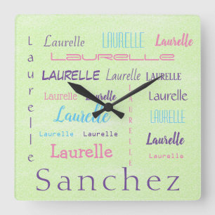 Personalised First Name Font Typeface Surname   Square Wall Clock