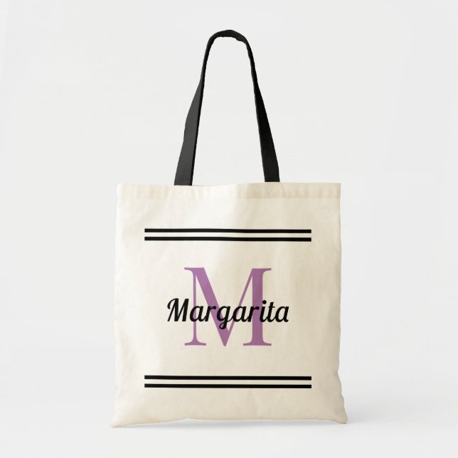 Personalised First Name & stripes both sides Tote  Bag (Front)