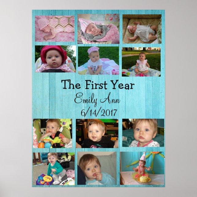 Personalised First Year Collage Baby Photo Poster (Front)