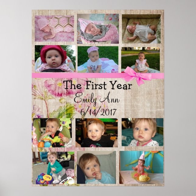 Personalised First Year Collage Baby Photo Poster (Front)