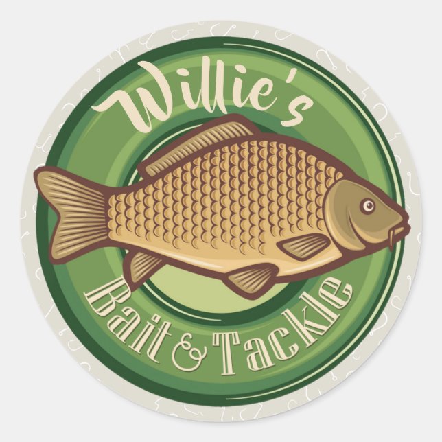 Personalised Fish and Tackle Shop Fishing Angler Classic Round Sticker (Front)