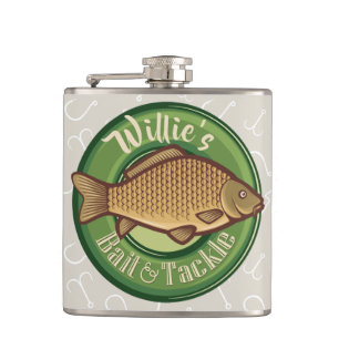 Personalised Fish and Tackle Shop Fishing Angler Hip Flask