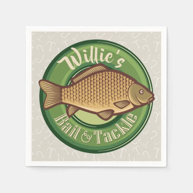 Personalised Fish and Tackle Shop Fishing Angler Napkin (Front)