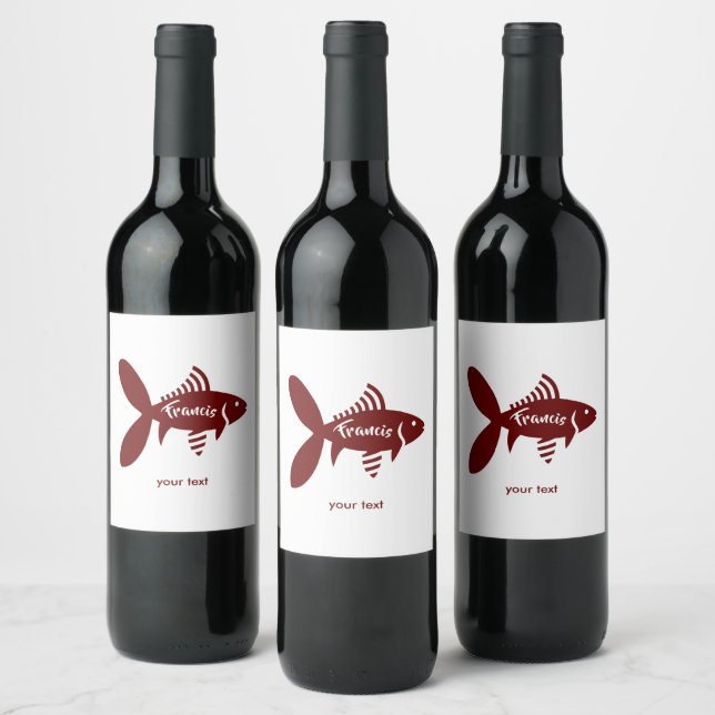 Personalised Fish Label Maroon White Wine Label (Bottles)