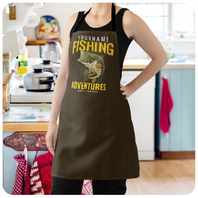 Personalised Fishing Adventures Bass Fish Angler  Apron (Creator Uploaded)