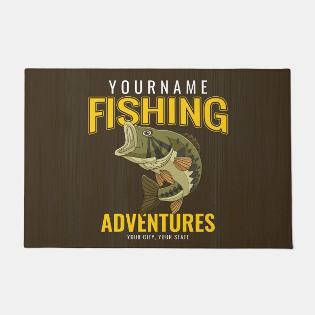 Personalised Fishing Adventures Bass Fish Angler Doormat (Front)