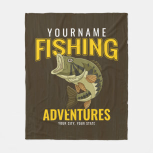 Personalised Fishing Adventures Bass Fish Angler Fleece Blanket
