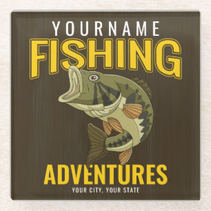 Personalised Fishing Adventures Bass Fish Angler  Glass Coaster