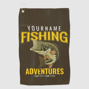 Personalised Fishing Adventures Bass Fish Angler Golf Towel
