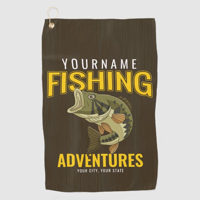 Personalised Fishing Adventures Bass Fish Angler Golf Towel (Front)