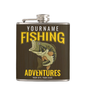 Personalised Fishing Adventures Bass Fish Angler Hip Flask