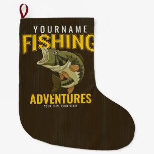 Personalised Fishing Adventures Bass Fish Angler Large Christmas Stocking