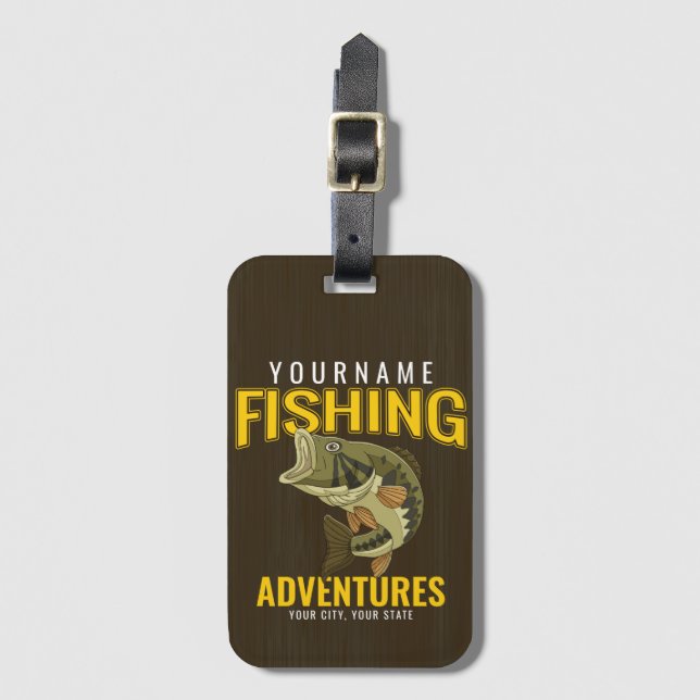 Personalised Fishing Adventures Bass Fish Angler  Luggage Tag (Front Vertical)