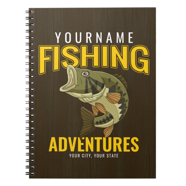 Personalised Fishing Adventures Bass Fish Angler  Notebook (Front)