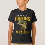 Personalised Fishing Adventures Bass Fish Angler T-Shirt<br><div class="desc">Personalised Fishing Adventures Largemouth Bass Fish Angler with Faux Dark Wood Backdrop Design - Customise with your Name and Custom Text!</div>