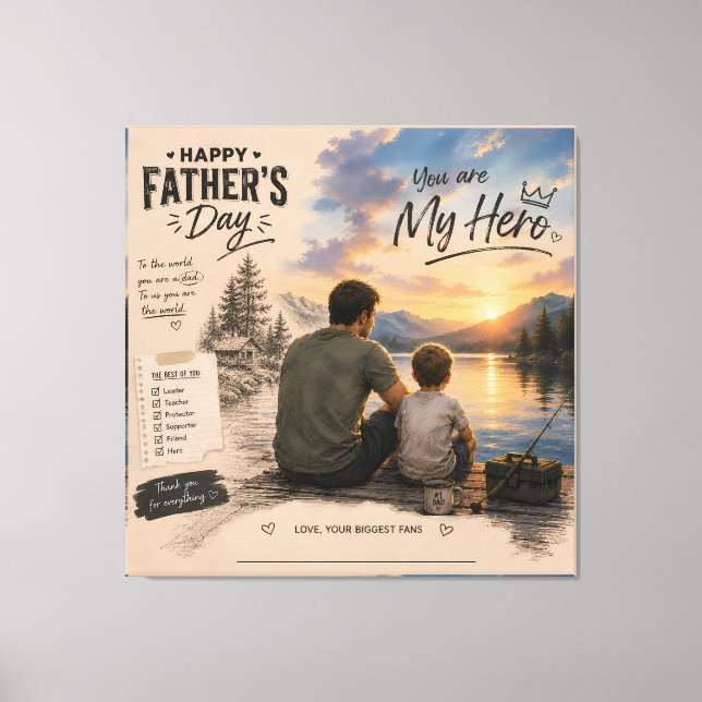 Personalised Fishing Dad Hero Canvas Print (Front)