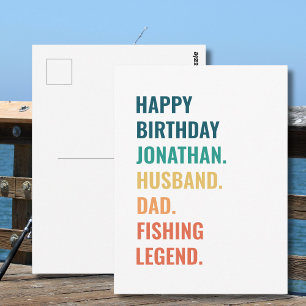Personalised Fishing Legend Retro Text Birthday Postcard