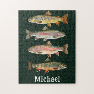 Personalised Fishing Lover  – Trout Fishing Design Jigsaw Puzzle
