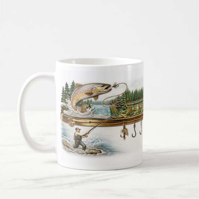 Personalised Fishing Mug, Angler Gift, Fish Lover  Coffee Mug (Left)
