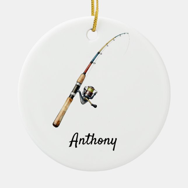 Personalised Fishing Rod Custom Name Ornament (Front)