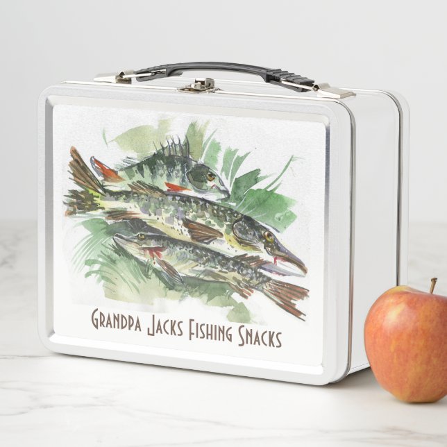 Personalised Fishing snacks | Watercolor Fish Metal Lunch Box (In Situ)