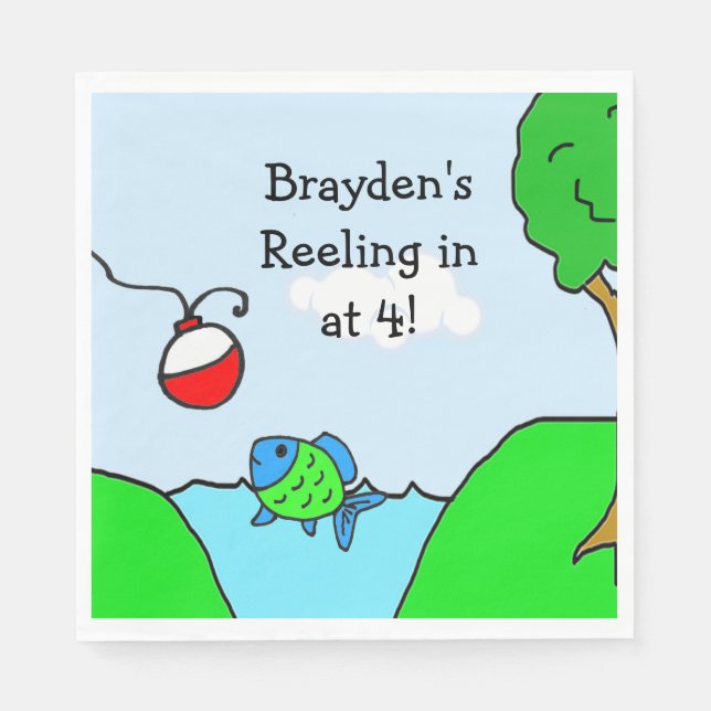 Personalised Fishing Themed Boy's Birthday Party Napkin (Front)