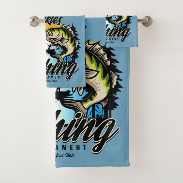 Personalised Fishing Tournament Fish Angler Trout Bath Towel Set (Insitu)