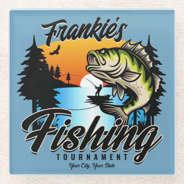 Personalised Fishing Tournament Fish Angler Trout  Glass Coaster (Front)