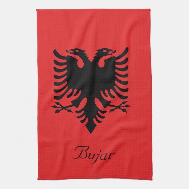 Personalised Flag of Albania Double-Headed Eagle Tea Towel (Vertical)