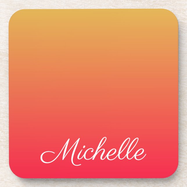 Personalised flame red and yellow ombre coaster (Front)