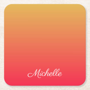 Personalised flame red and yellow ombre square paper coaster