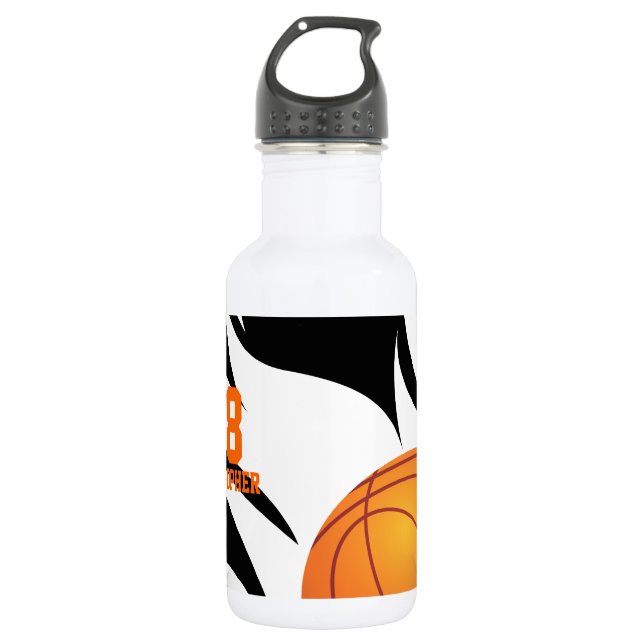 Personalised Flaming Basketball Black and White 532 Ml Water Bottle (Front)