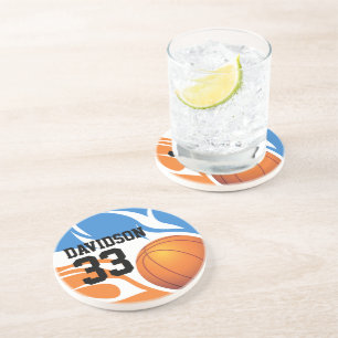 Personalised Flaming Basketball Blue and Orange Coaster