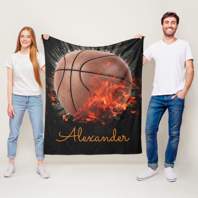 Personalised Flaming Basketball Fleece Blanket (In Situ)