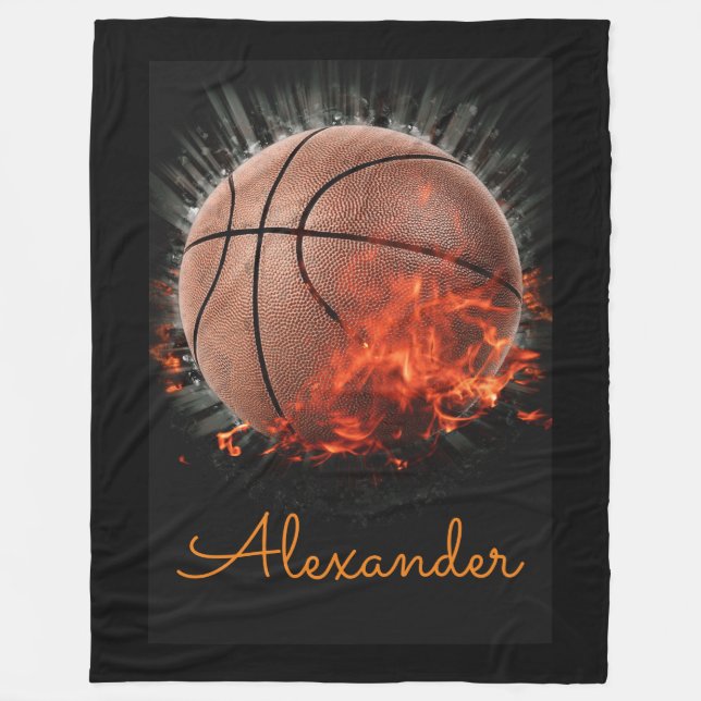 Personalised Flaming Basketball Fleece Blanket (Front)
