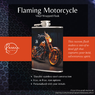 Personalised Flaming Motorcycle Vinyl Wrapped Hip Flask