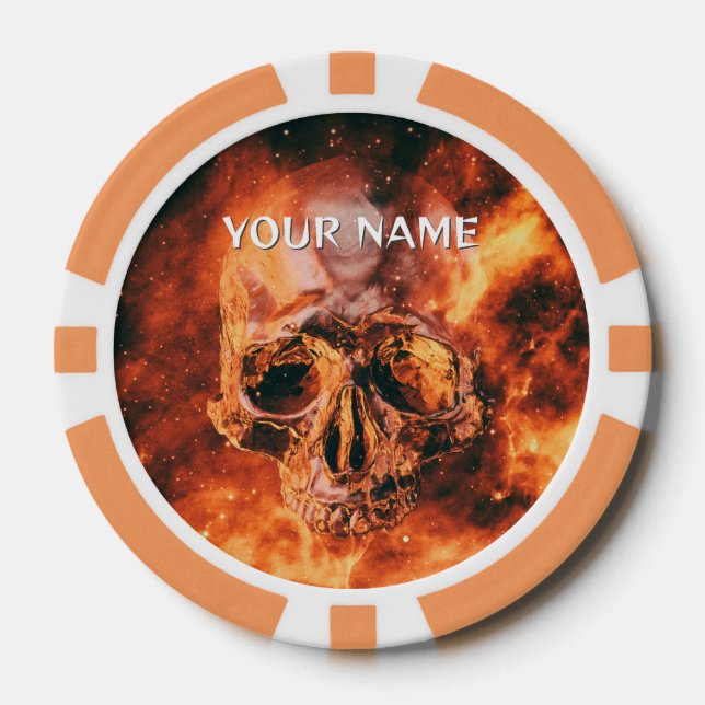 Personalised Flaming skull in space Poker Chips (Front)