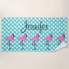 Personalised Flamingo and Polka Dot Beach Towel