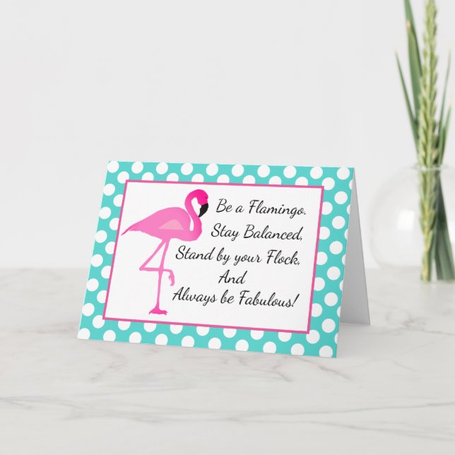Personalised Flamingo and Polka Dot Greeting Card (Front)