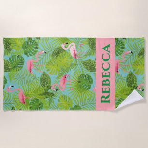 Personalised Flamingo Beach Towel