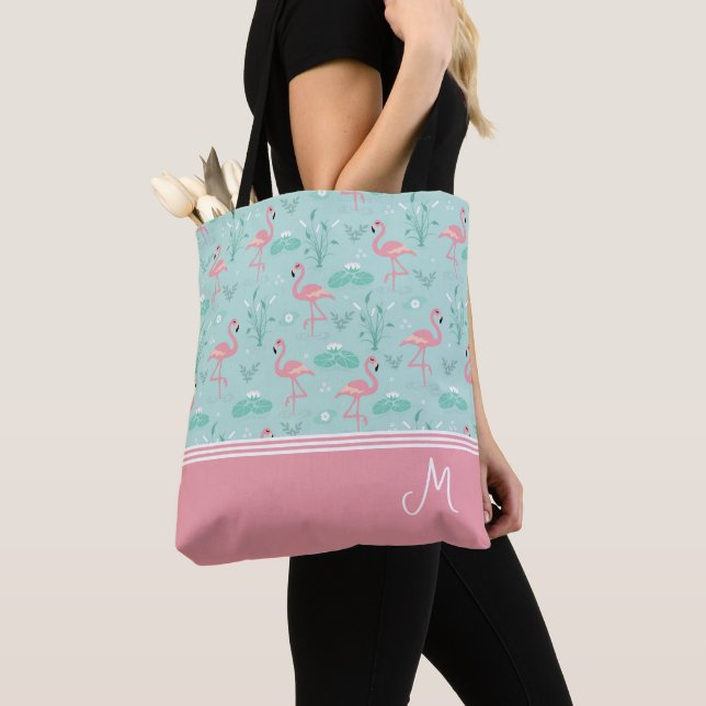 Personalised Flamingo Gift Monogram Tote Bag (Close Up)