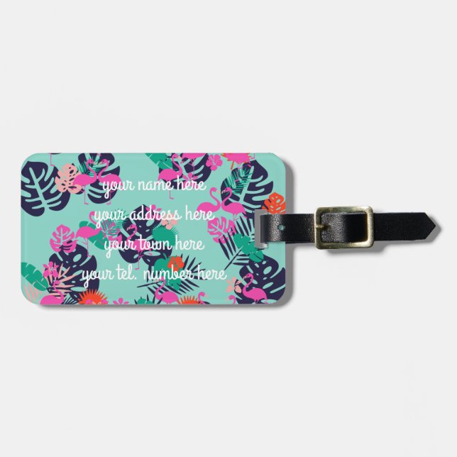 Personalised Flamingo Luggage Tag (Front Horizontal)