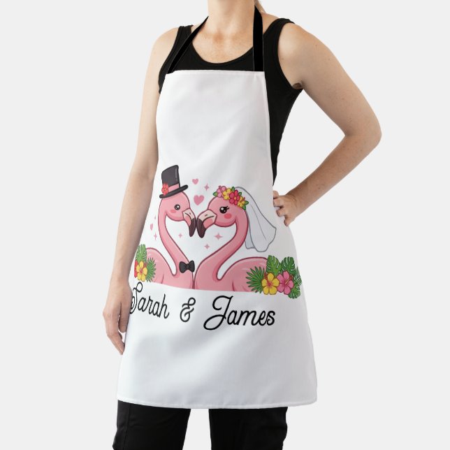 Personalised Flamingo Wedding Couple Tropical Gift Apron (Insitu)