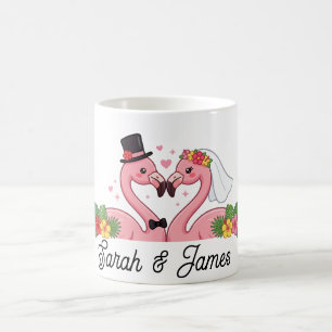 Personalised Flamingo Wedding Couple Tropical Gift Coffee Mug