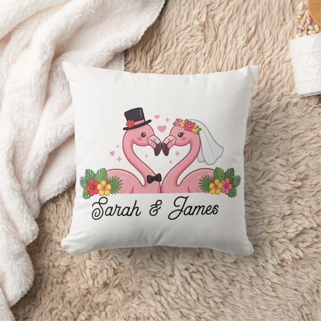 Personalised Flamingo Wedding Couple Tropical Gift Cushion (Blanket)