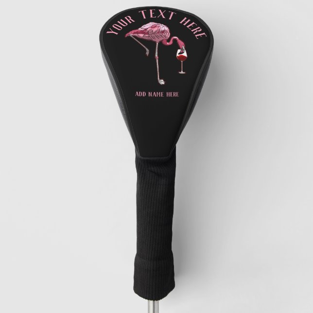 Personalised Flamingo Wine Drinker Sporting Gifts Golf Head Cover (Front)