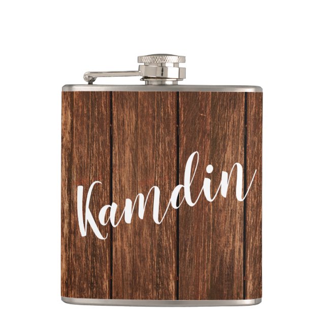 Personalised Flask Barn Wood Country Rustic (Front)
